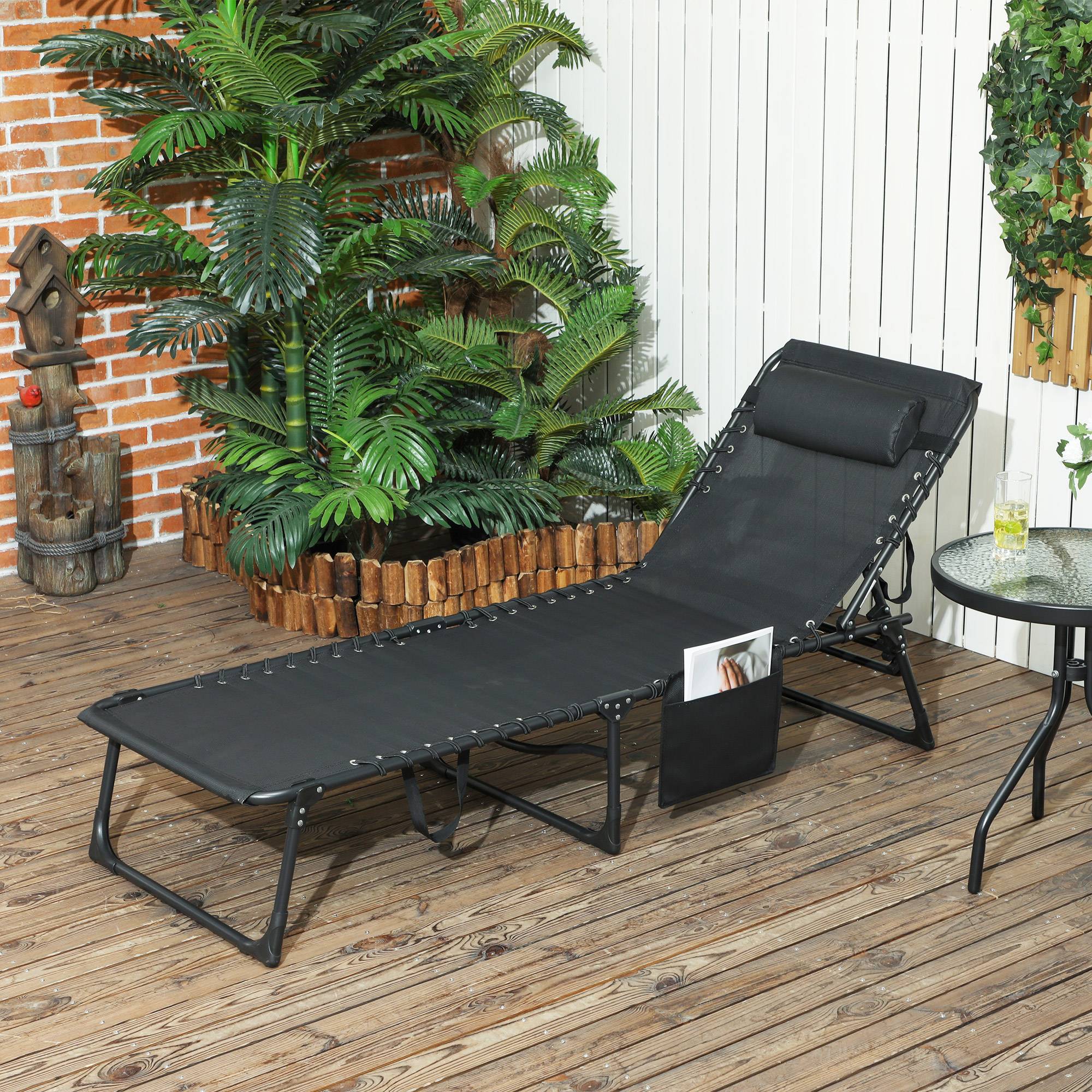 Bain de soleil chaise longue pliante avec coussin appuie-tête, 189x58x32.5cm Polyester Gris clair fr17 - Image 4