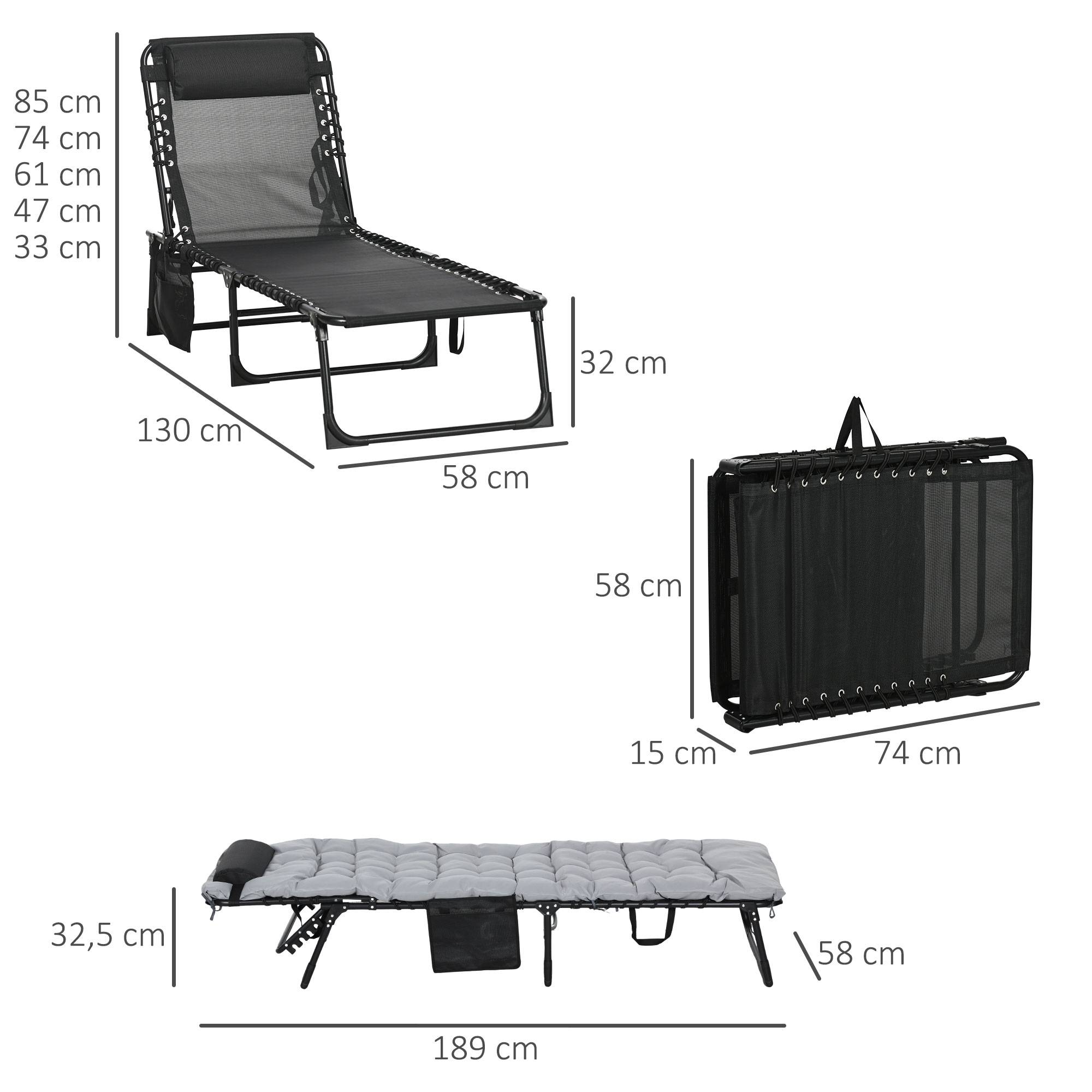 Bain de soleil chaise longue pliante avec coussin appuie-tête, 189x58x32.5cm Polyester Gris clair fr17 - Image 5