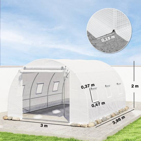 Serre tunnel de jardin bâche PE blanche culture tomates potager anti-UV 396x300x200 cm - ComfortXL Outdoor Living - Image 3