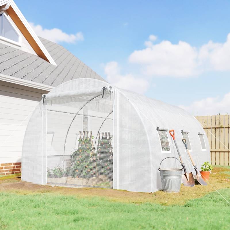 Serre tunnel de jardin bâche PE blanche culture tomates potager anti-UV 396x300x200 cm - ComfortXL Outdoor Living - Image 1