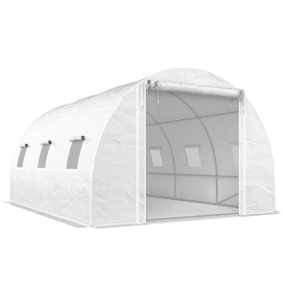 Serre tunnel de jardin bâche PE blanche culture tomates potager anti-UV 396x300x200 cm - ComfortXL Outdoor Living - Image 2