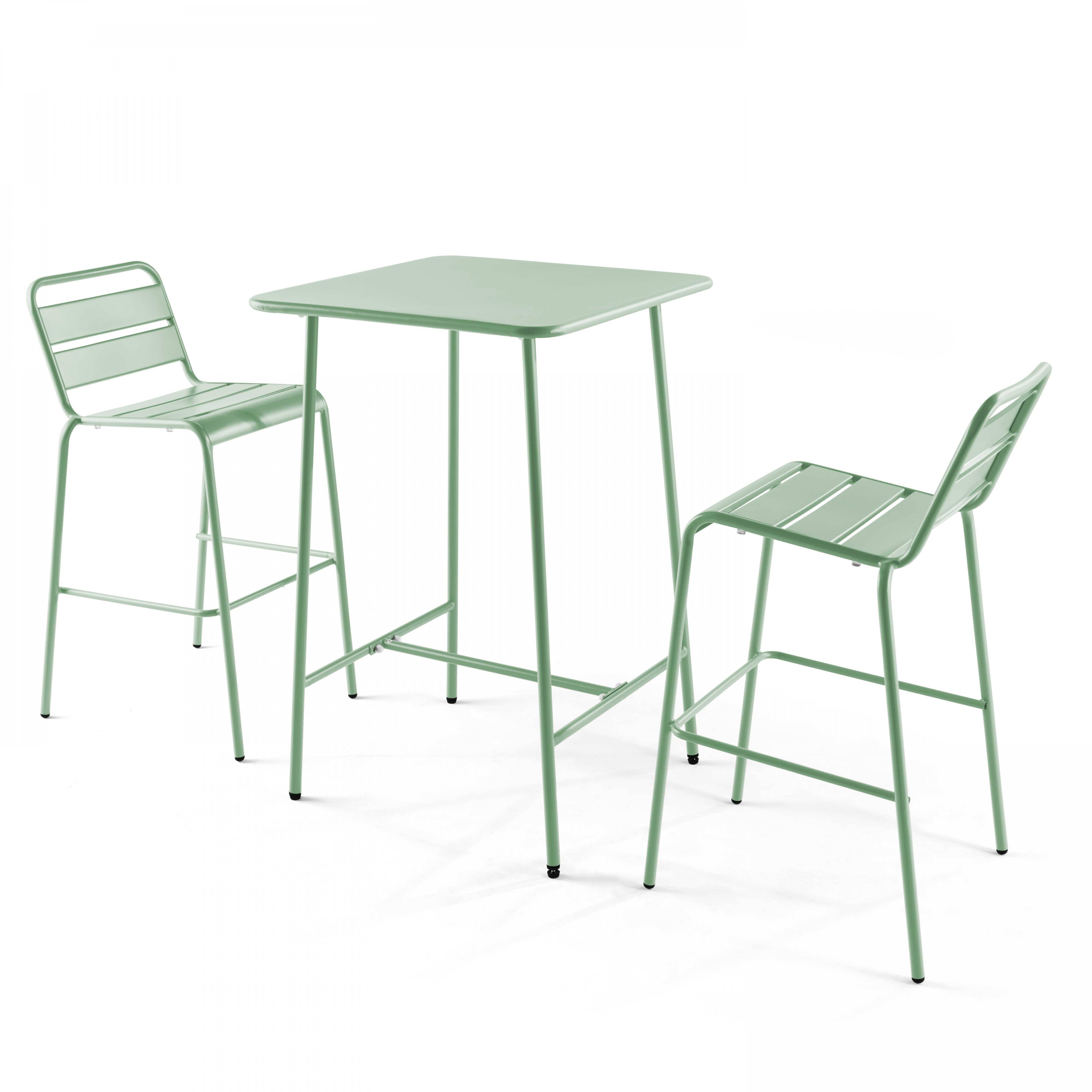 Oviala - Ensemble table de bar et 2 chaises hautes en métal vert sauge Palavas - Oviala - Image 1