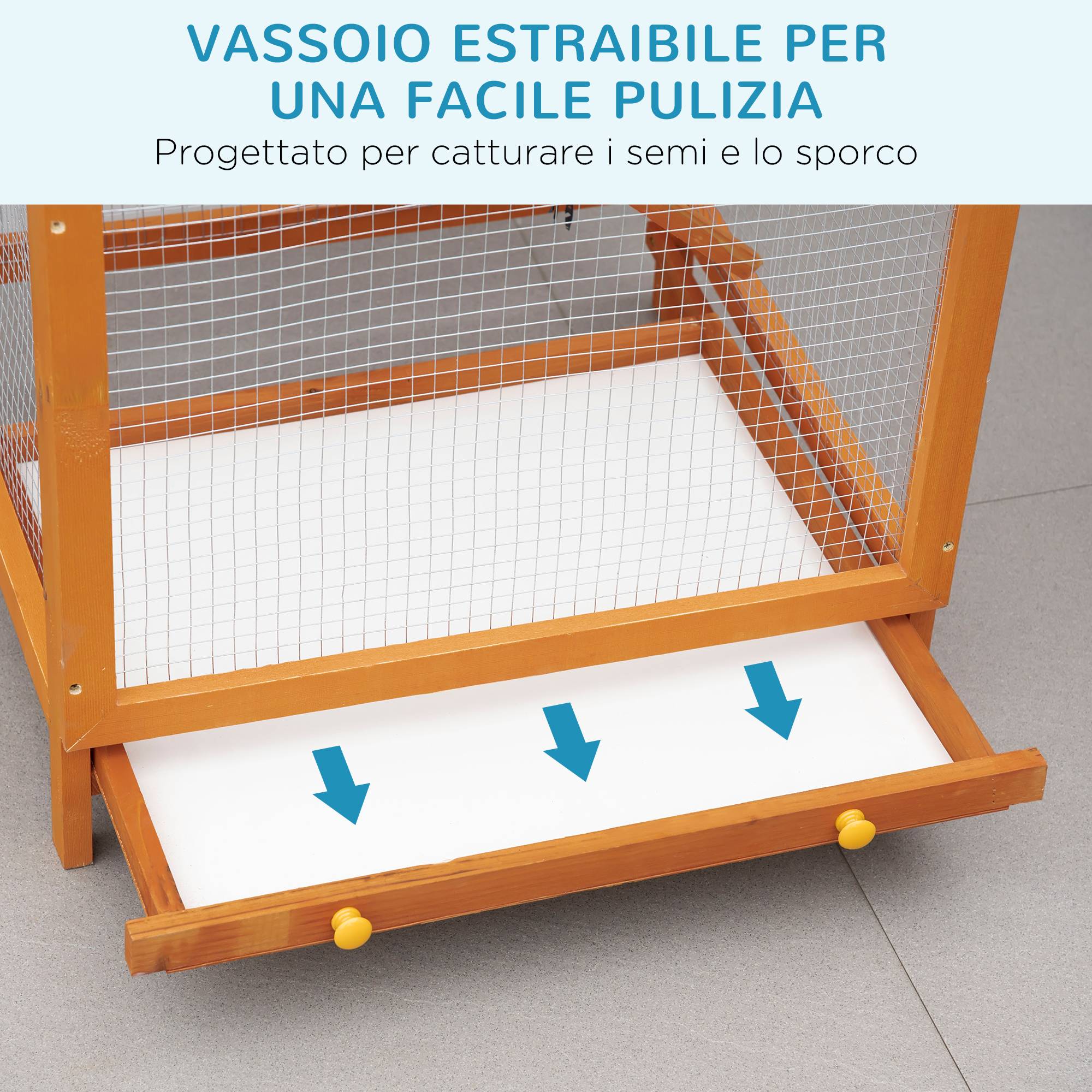 Cage pour oiseaux haute 165 cm en bois d'extérieur avec 2 portes et bac amovible, orange - Image 6