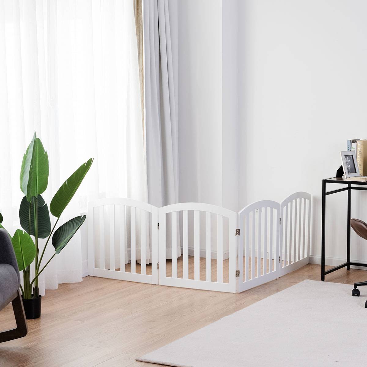 Barrière Sécurité pour Chien en Bois Pliable Autoportante 4 Pans 246 x 61CM Blanc - Image 5