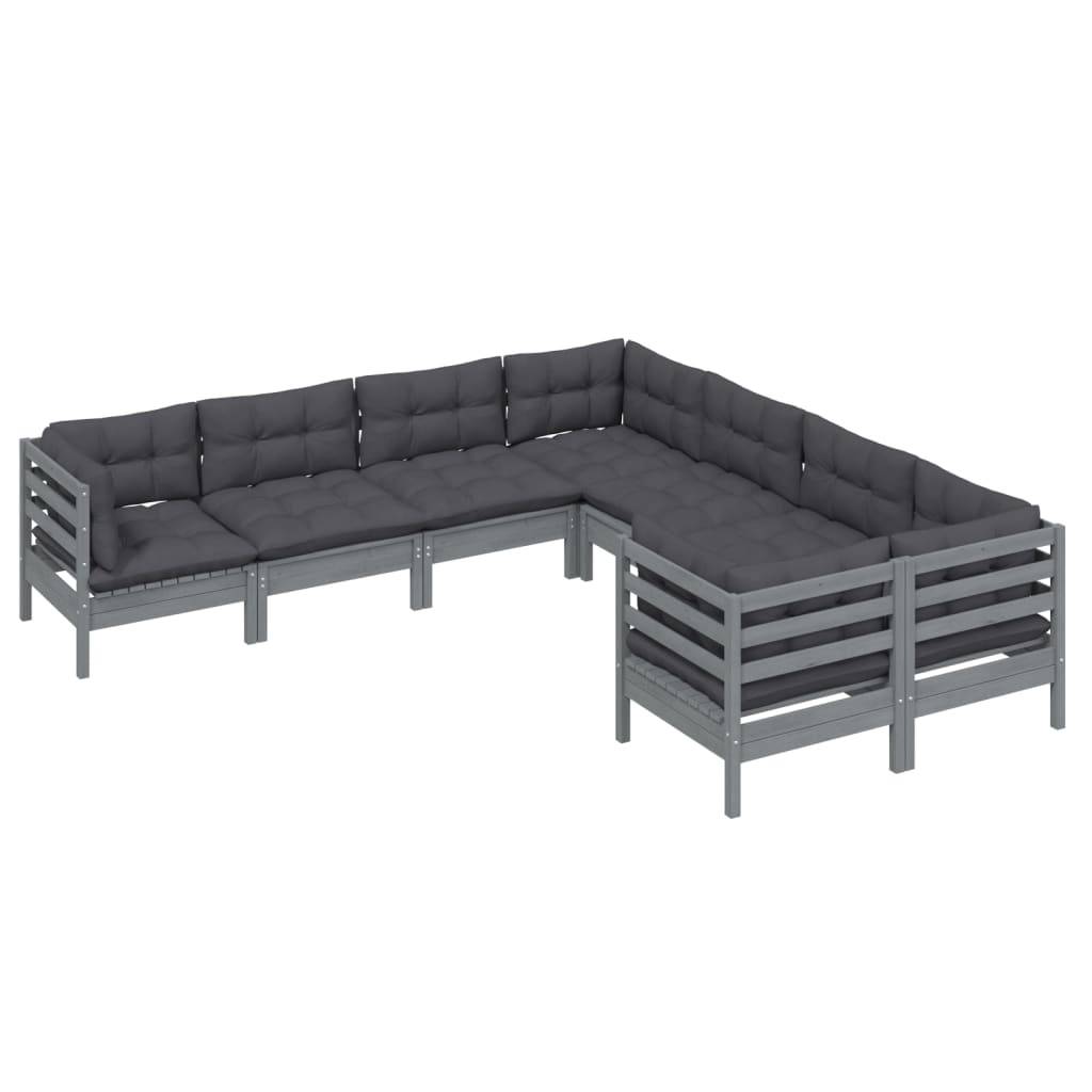 Helloshop26 - Salon de jardin meuble d'extérieur ensemble de mobilier 8 pièces avec coussins gris bois de pin solide - Image 2