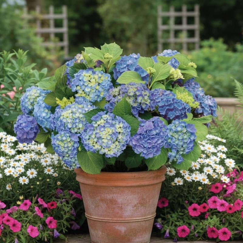 Hortensia Forever&Ever® Bleu, Hydrangea macrophylla à fleurs Bleue - feuillage Caduc - Pot de 12L - 50/60 cm-  hauteur à maturité De 1,00 m à 1,50 m - Image 3