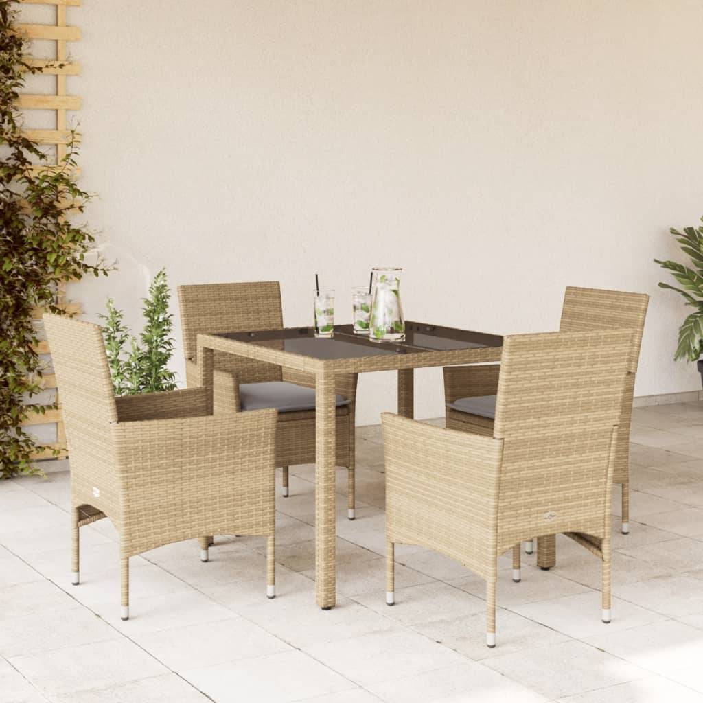 ComfortXL - Petit Salon de Jardin 5 Pièces Résine Tressée Beige Coussins Gris Table Carrée Verre Trempé – ComfortXL Outdoor Living - Image 1