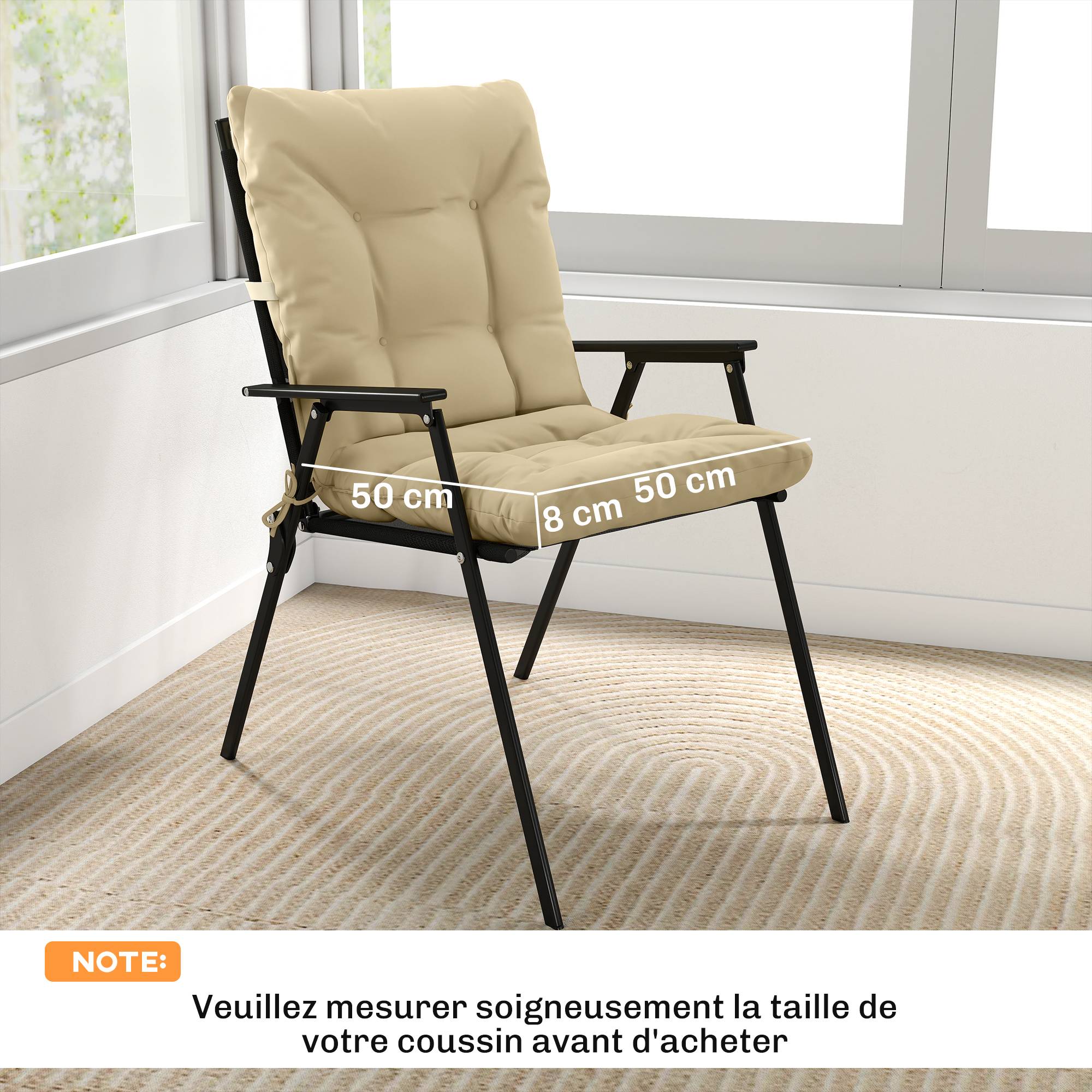 Maison Chic - Lot de 2 coussins de chaise d'extérieur, coussins de jardin avec attaches, intérieur et extérieur, 120 x 50 x 8 cm, beige - Image 5