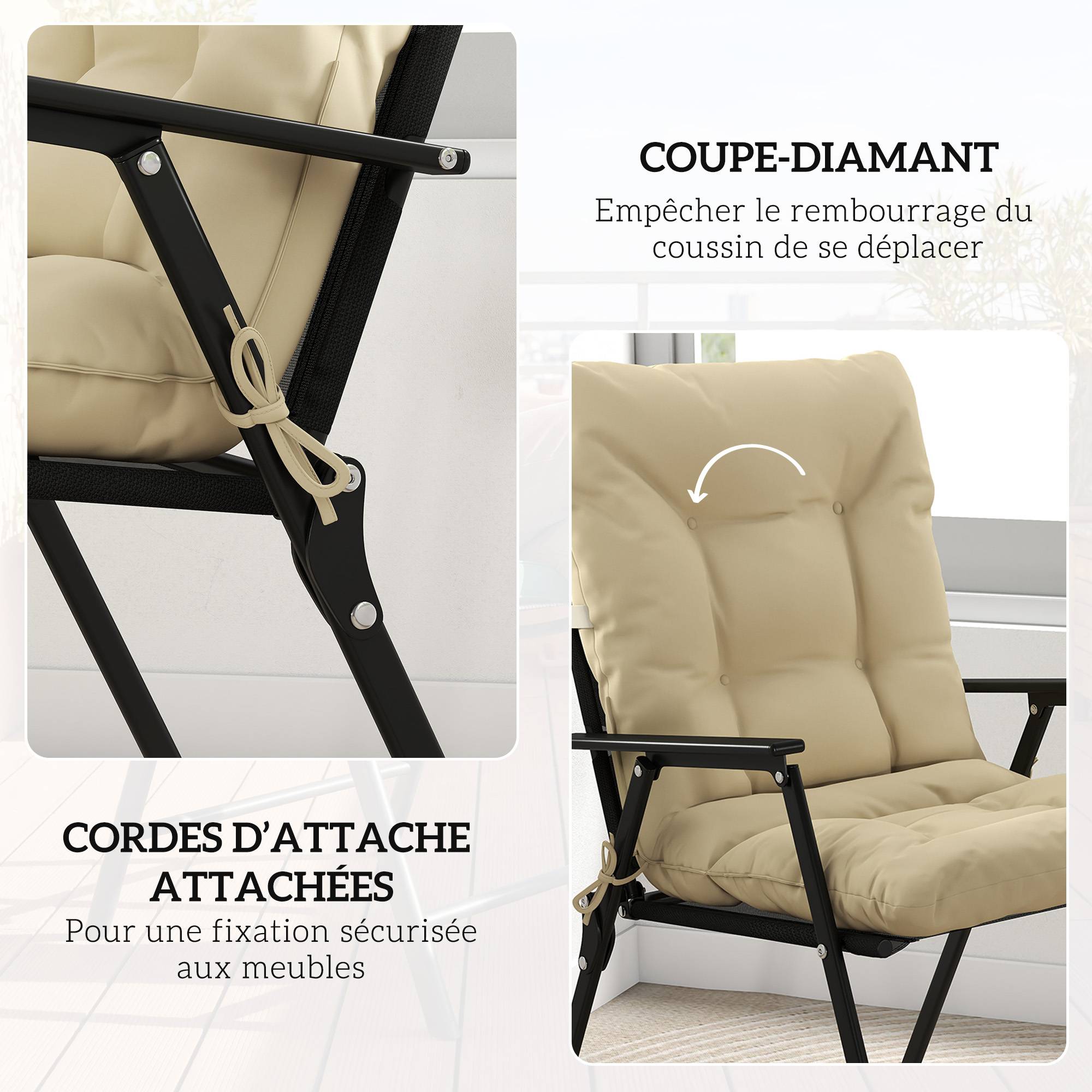 Maison Chic - Lot de 2 coussins de chaise d'extérieur, coussins de jardin avec attaches, intérieur et extérieur, 120 x 50 x 8 cm, beige - Image 7