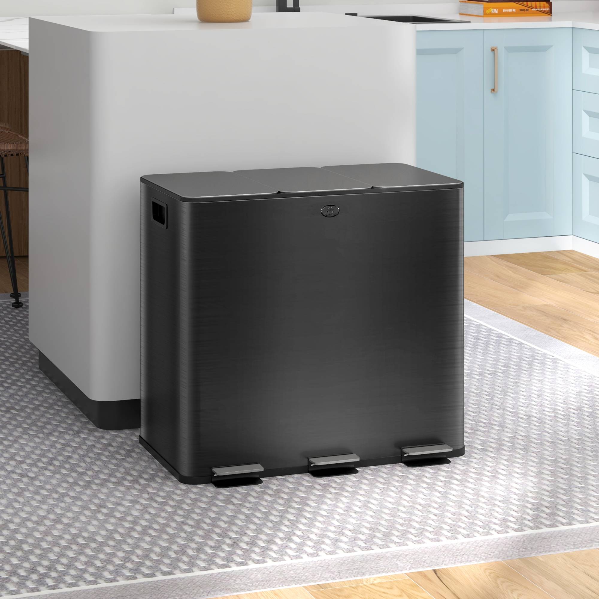 Sans Marque - Plateau cuisine acier inoxydable 3 compartiments 3x15 L pédales souples tapas cube supplémentaire noir - Image 4