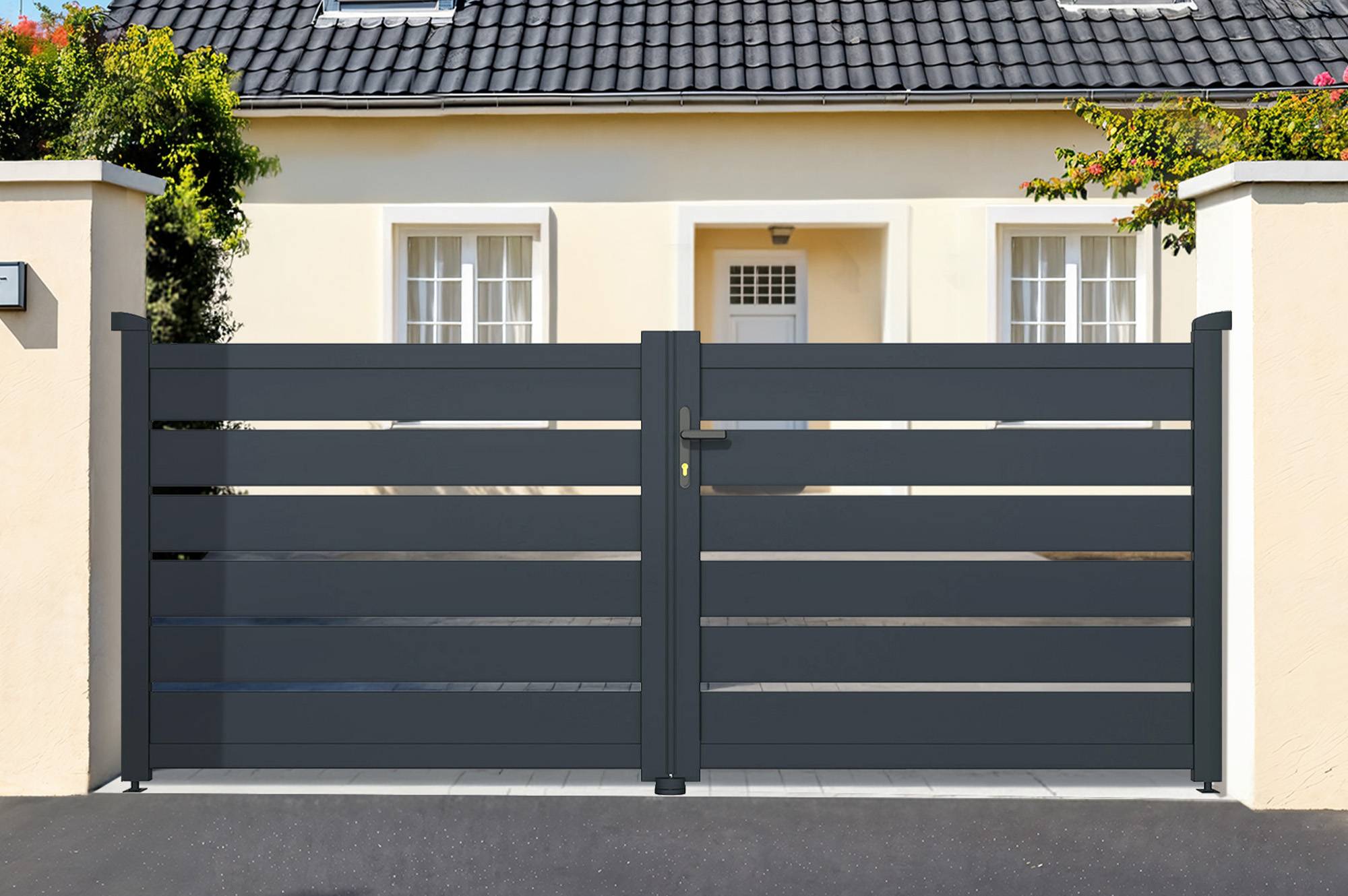 Casanoov Portail battant 3 m VOGEL H.120 cm aluminium gris - Image 1