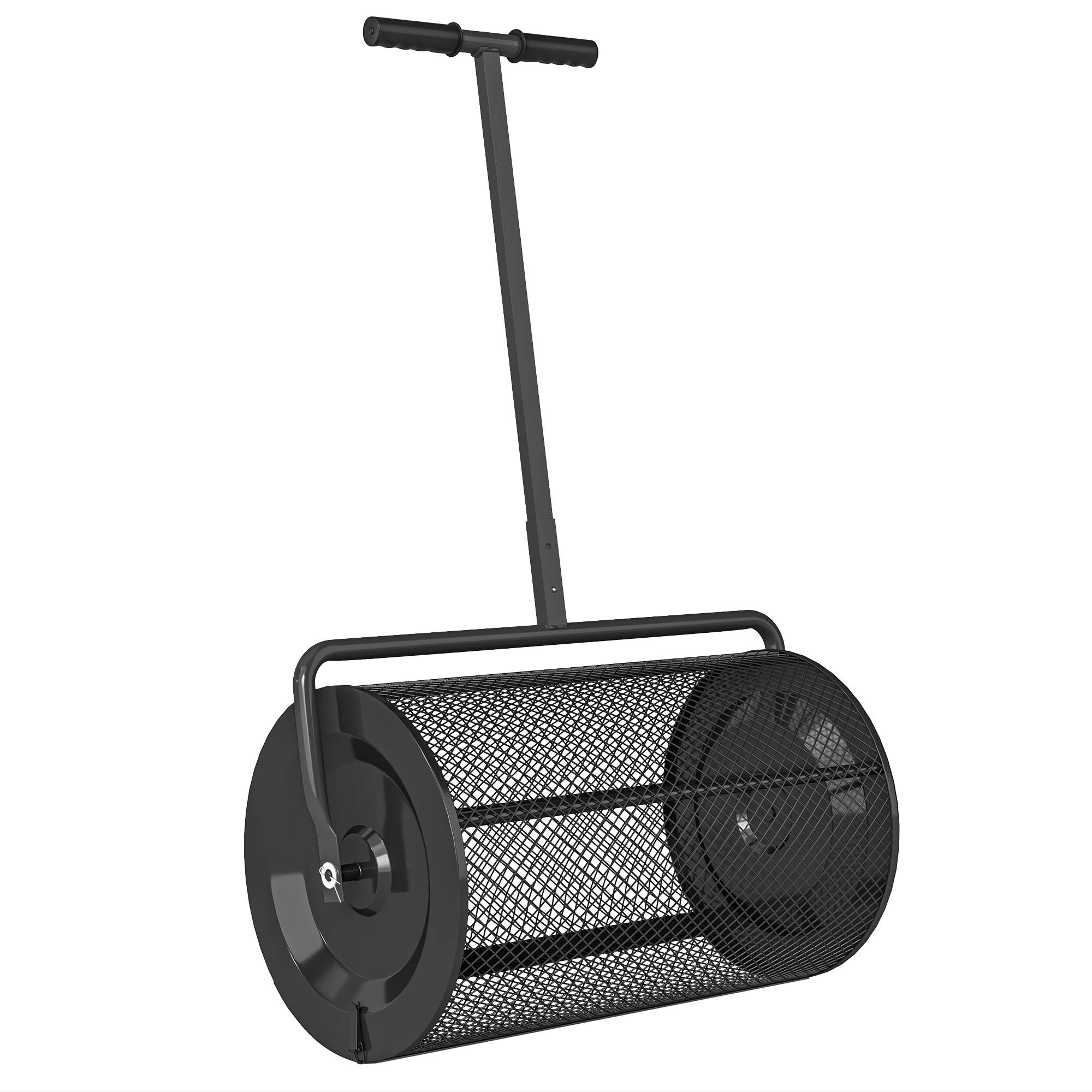 ComfortXL - Épandeur de compost métal noir 75 L 70 x 40 x 112 cm rouleau grillagé avec poignée réglable pour pelouse - Image 10