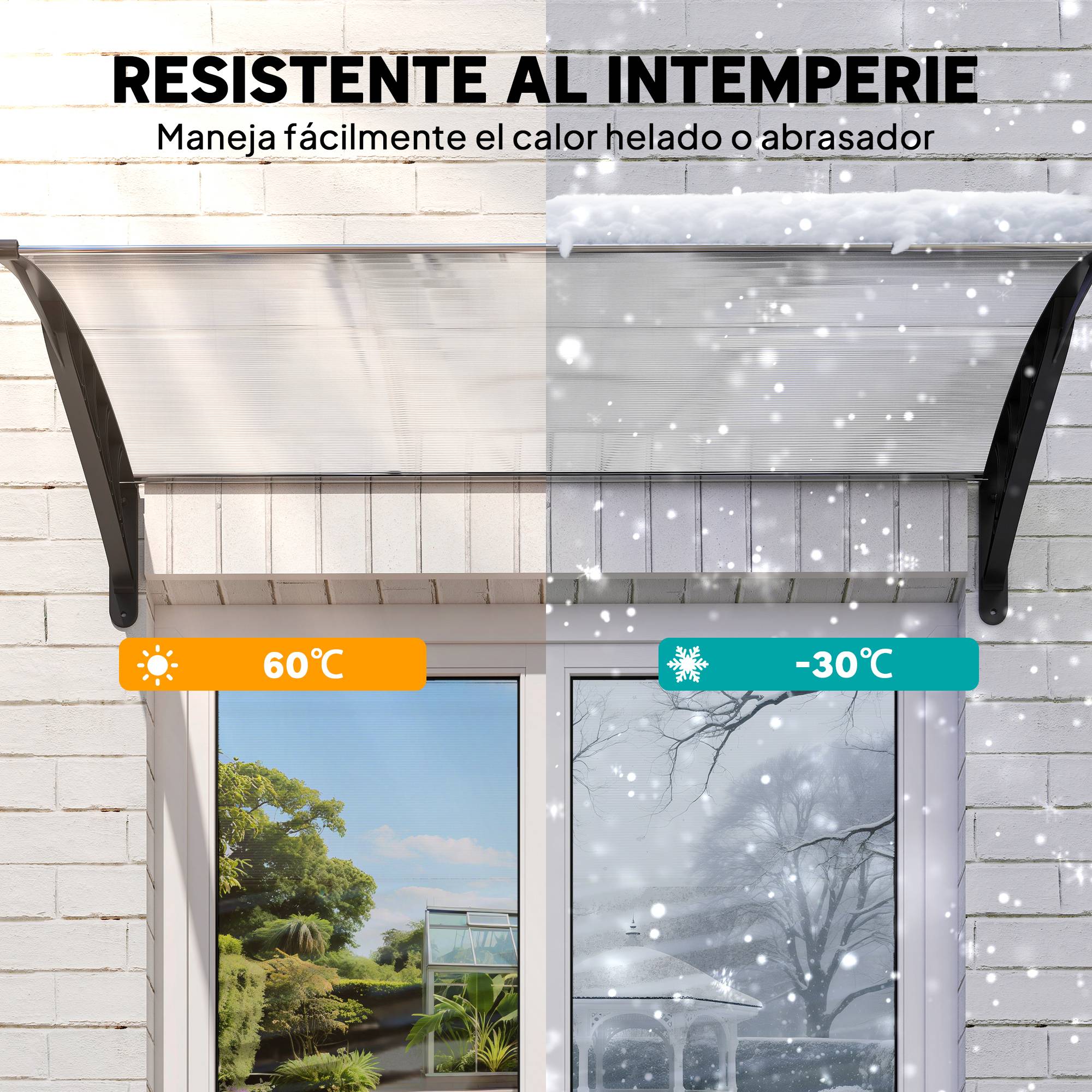 Auvent extérieur en alliage d'aluminium pour portes et fenêtres, 150 x 90 x 25 cm, transparent - Image 8