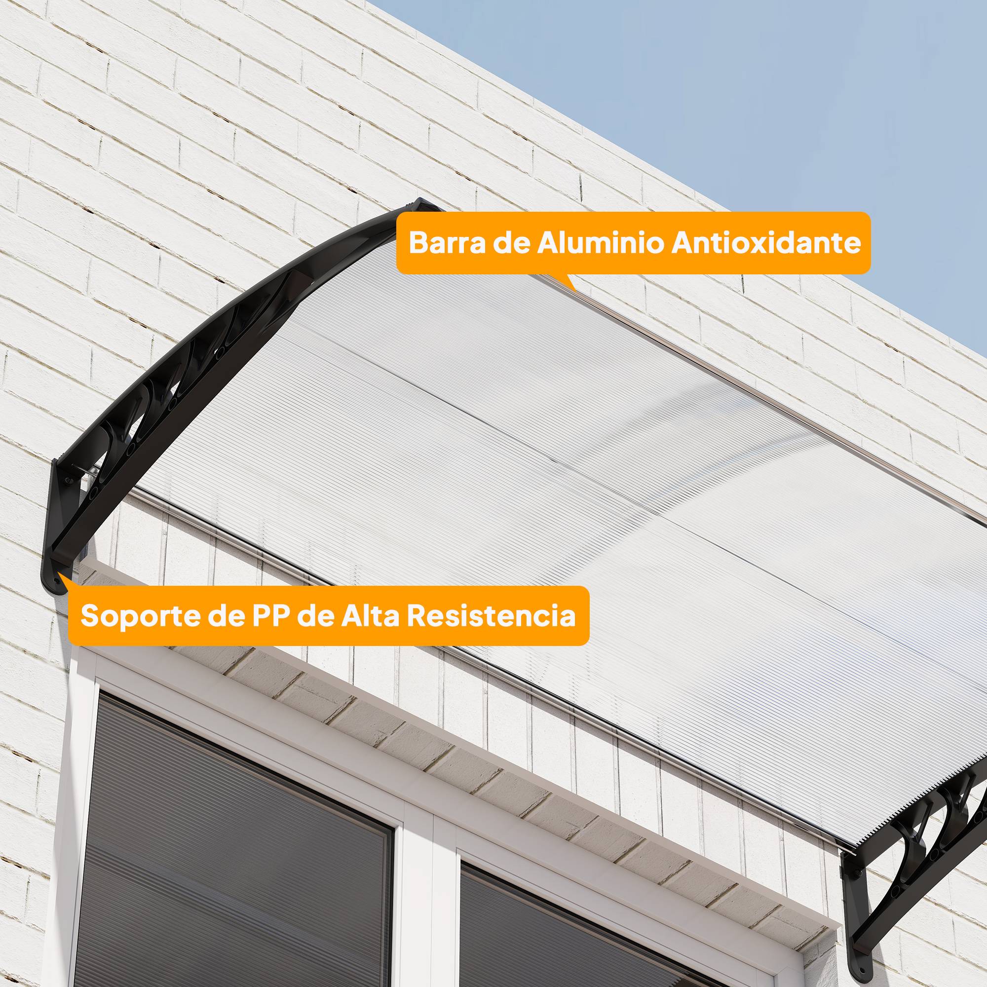 Auvent extérieur en alliage d'aluminium pour portes et fenêtres, 150 x 90 x 25 cm, transparent - Image 10