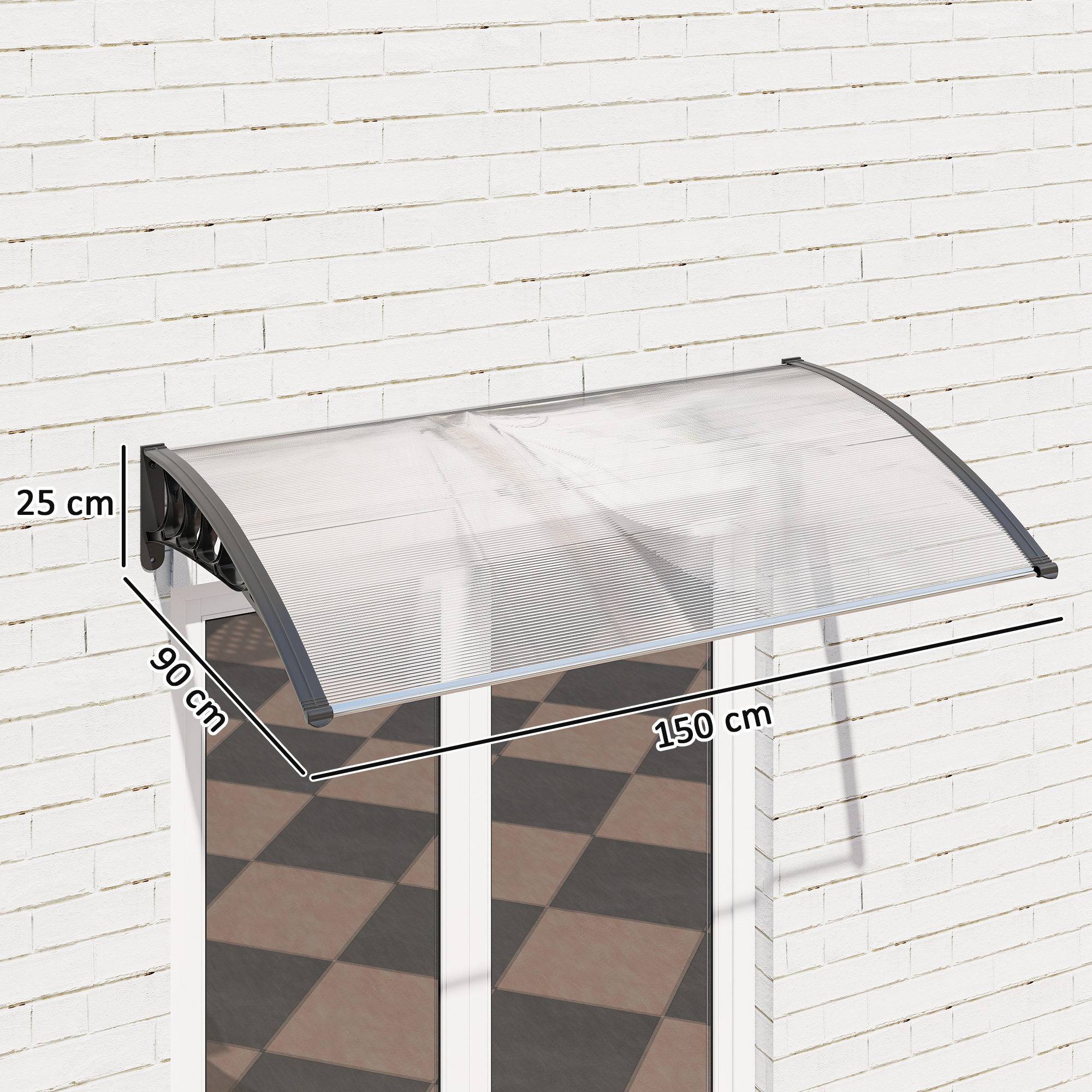 Auvent extérieur en alliage d'aluminium pour portes et fenêtres, 150 x 90 x 25 cm, transparent - Image 5