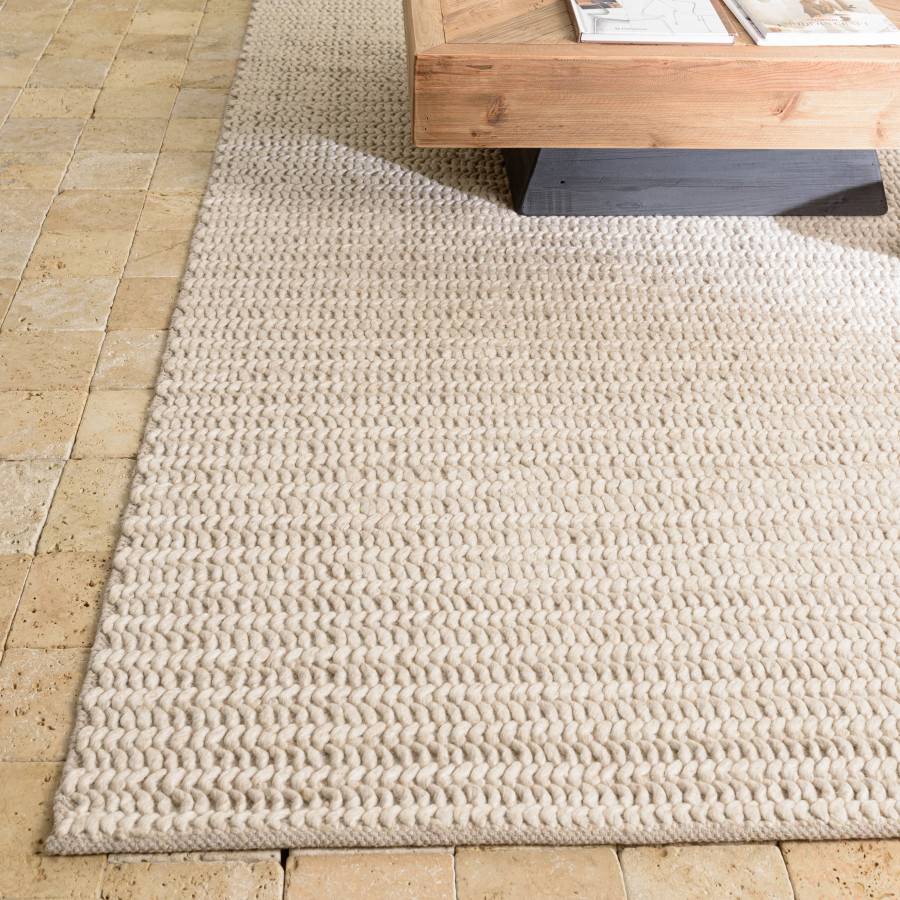 Macabane - QUENTIN - Tapis rectangulaire 160x230cm en laine tissée couleur beige - Image 3