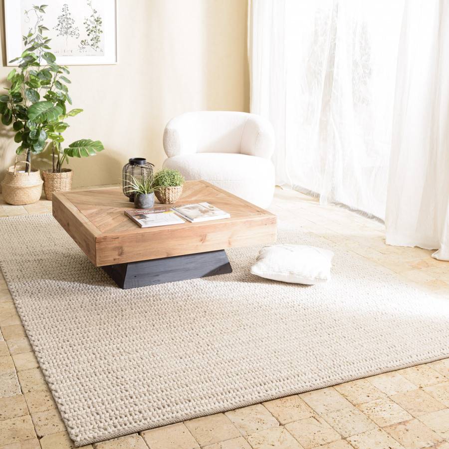 Macabane - QUENTIN - Tapis rectangulaire 160x230cm en laine tissée couleur beige - Image 2