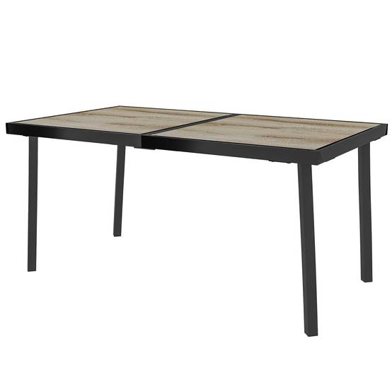 Table jardin rectangulaire 6 personnes plateau effet bois acier PSPC 145x85x72 cm grise - Image 2