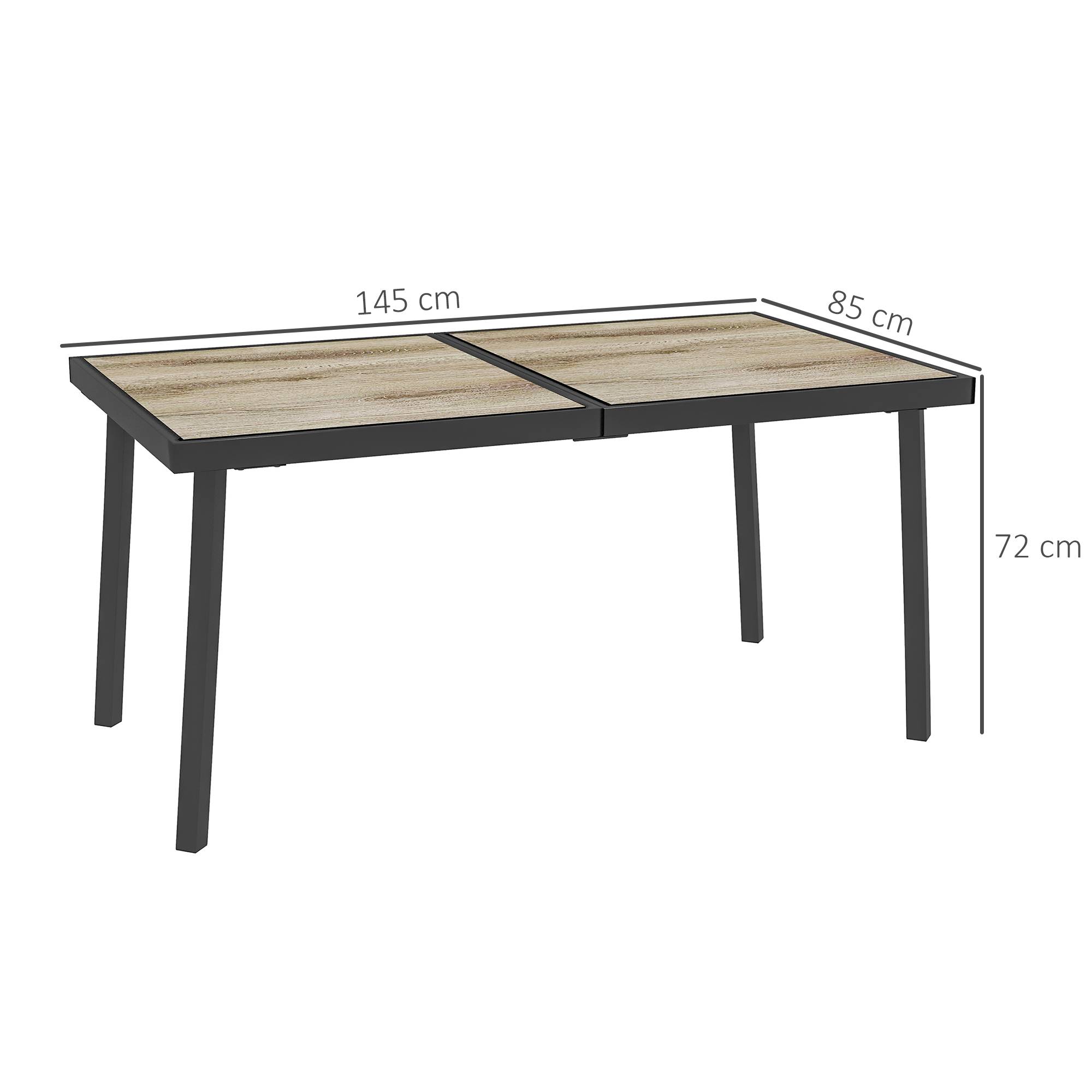 Table jardin rectangulaire 6 personnes plateau effet bois acier PSPC 145x85x72 cm grise - Image 5