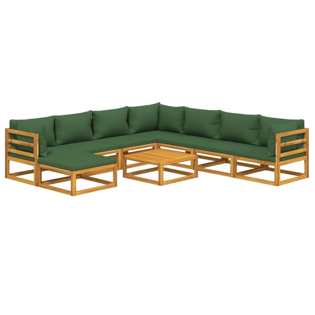 Helloshop26 - Salon de jardin meuble d'extérieur ensemble de mobilier 9 pièces avec coussins vert bois massif - Image 2