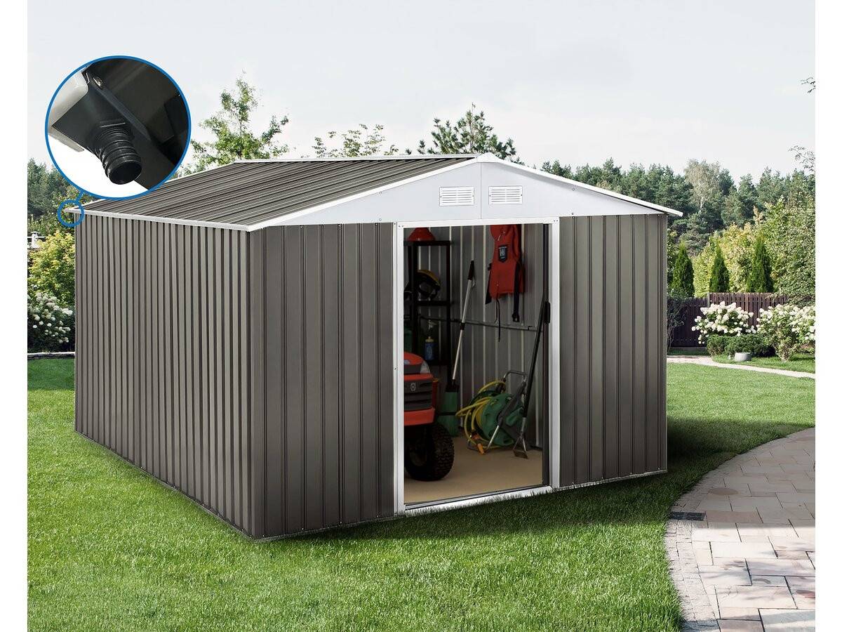 Abri Jardin Métal "dallas" - 12,99 M² Avec Gouttière - Taupe -habitat Et Jardin - Image 2