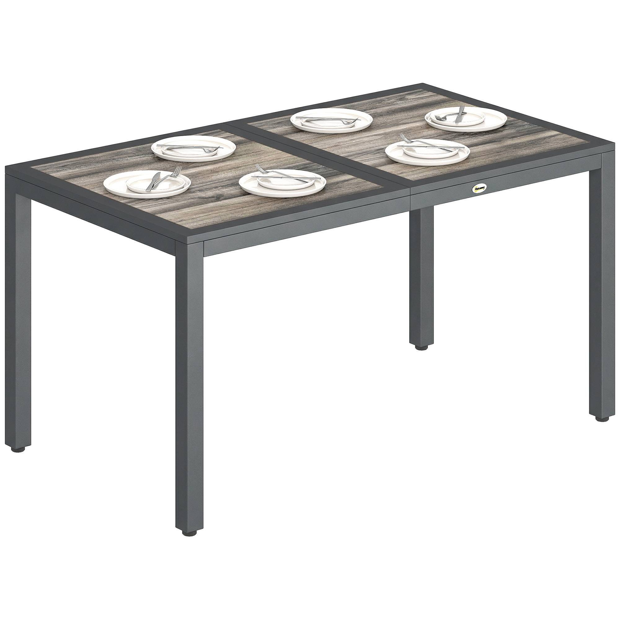 Table de jardin pour 4 à 6 personnes, table à manger extérieure avec plateau à effet bois, 140 x 80 x 72 cm, gris foncé - Image 1