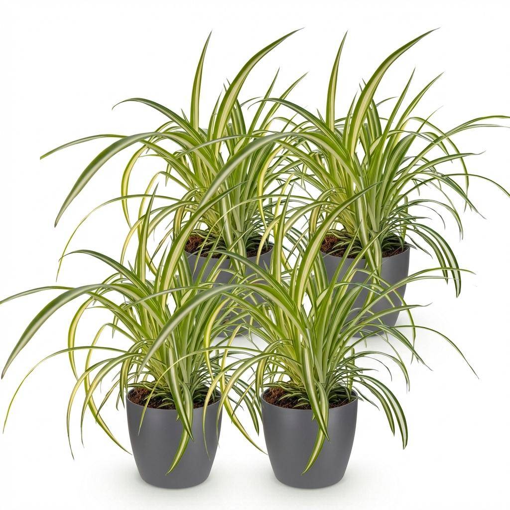 Chlorophytum comosum Variegatum - Pet-friendly - Plante araignée - Pot de 12cm - Hauteur 20-30cm - 4 plantes - Gris - Plantes d'intérieur - Image 2