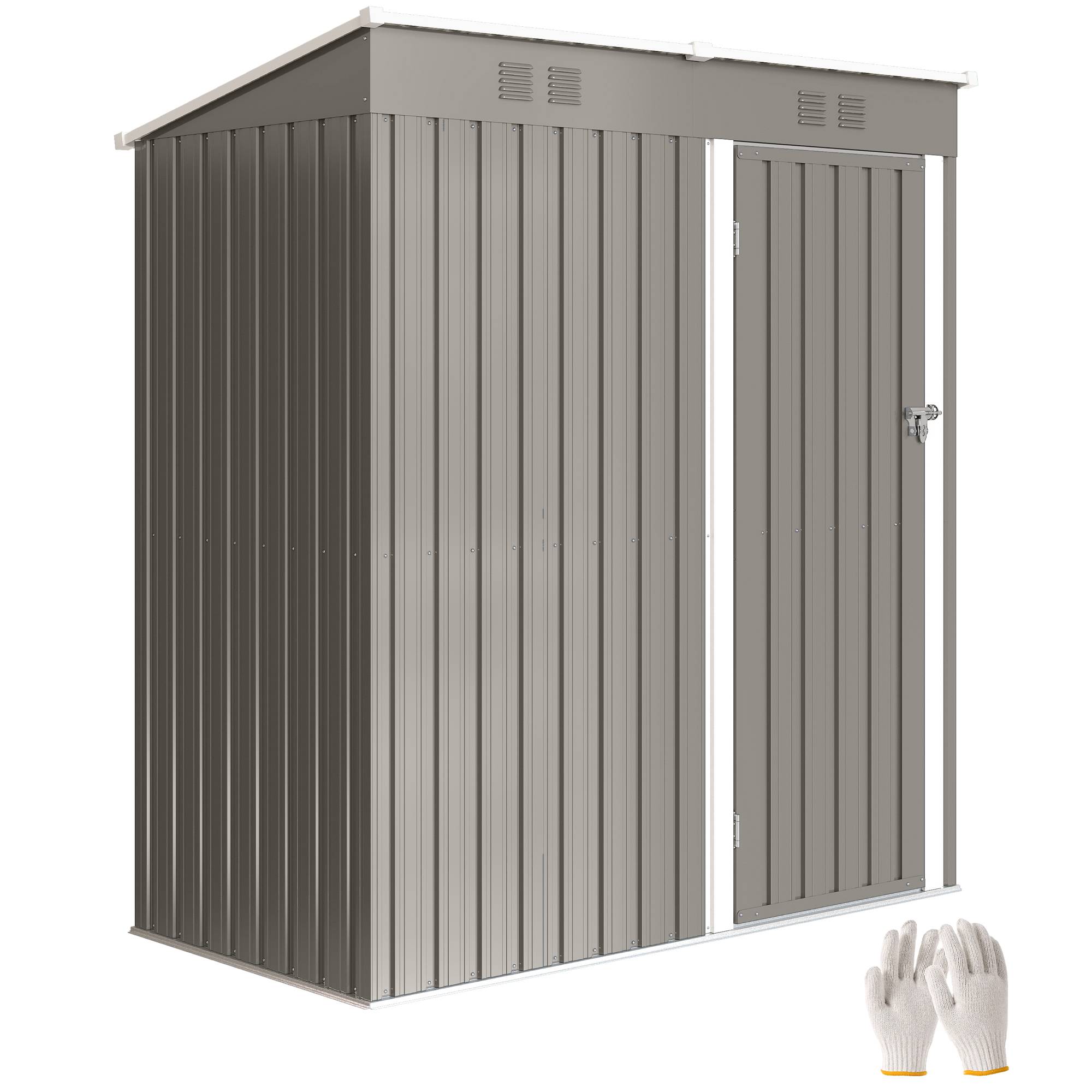 Abri de jardin adossable acier rangement terrasse toit incliné 163x90x179cm gris - ComfortXL Outdoor Living