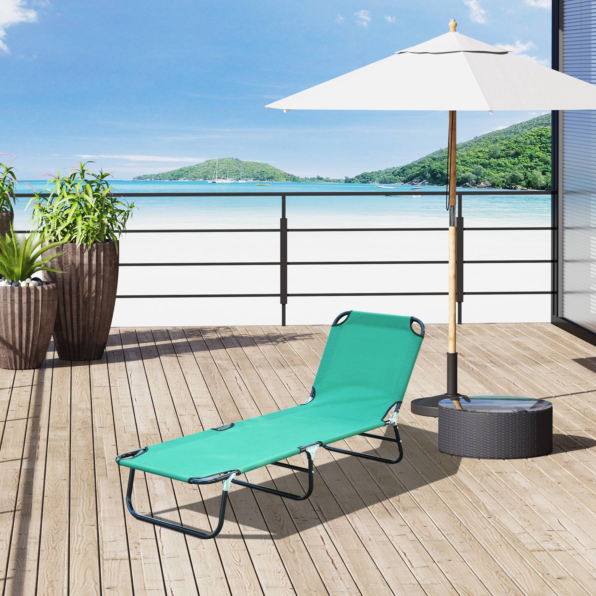 Bain de soleil chaise longue pliante inclinable tissu Oxford - 188x56x28cm Acier Vert foncé fr22 - Image 3