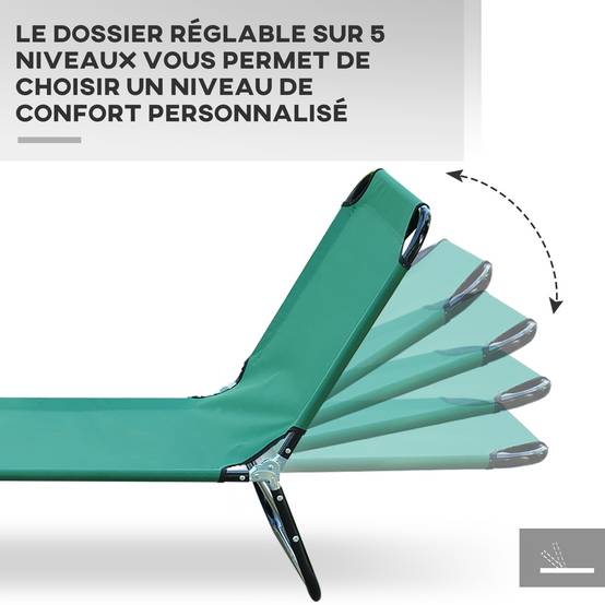 Bain de soleil chaise longue pliante inclinable tissu Oxford - 188x56x28cm Acier Vert foncé fr22 - Image 6