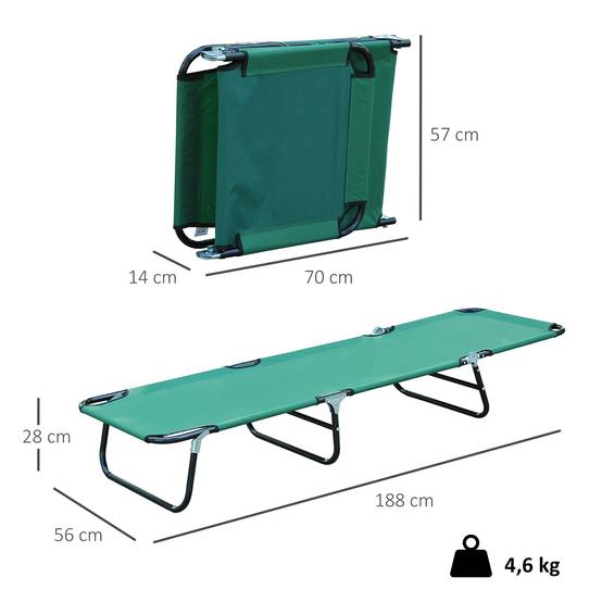 Bain de soleil chaise longue pliante inclinable tissu Oxford - 188x56x28cm Acier Vert foncé fr22 - Image 5