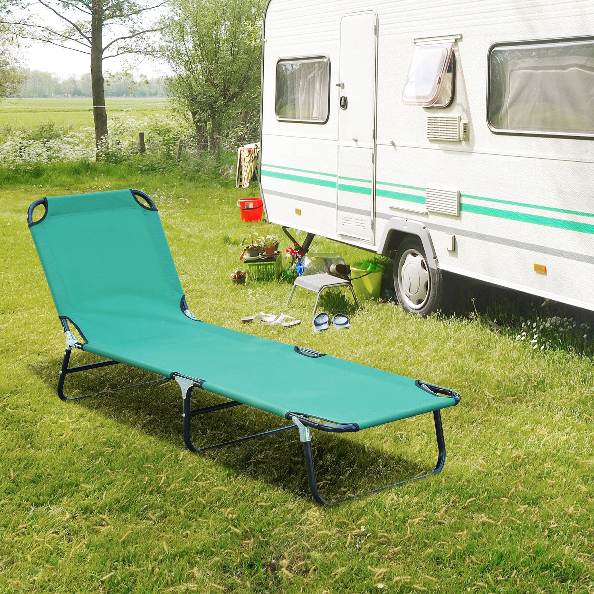 Bain de soleil chaise longue pliante inclinable tissu Oxford - 188x56x28cm Acier Vert foncé fr22 - Image 4