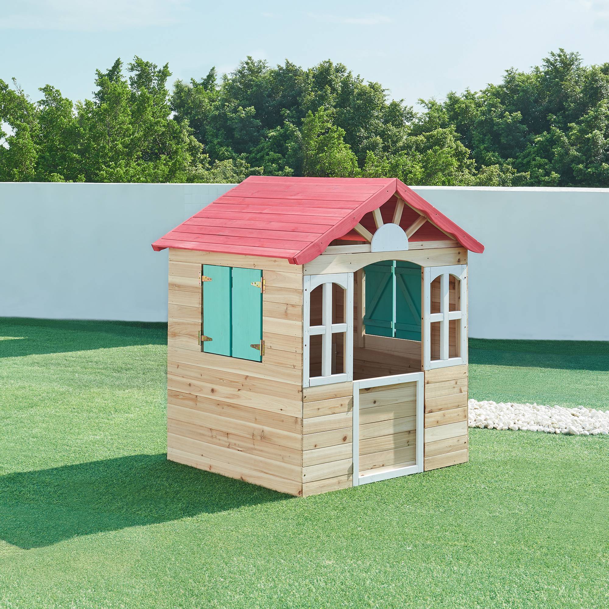 Casa.Pro - Cabane de jeu d'extérieur Lulä bois de pin 130 x 115 x 101 cm naturel rouge vert casa.pro - Image 3