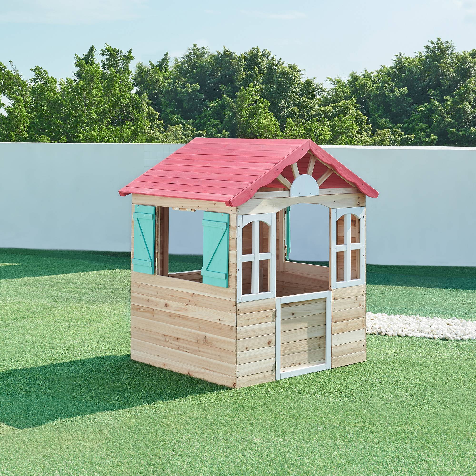 Casa.Pro - Cabane de jeu d'extérieur Lulä bois de pin 130 x 115 x 101 cm naturel rouge vert casa.pro - Image 1