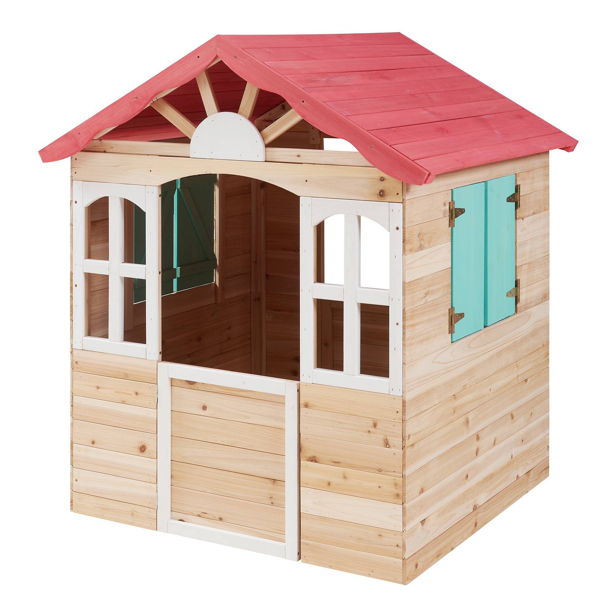 Casa.Pro - Cabane de jeu d'extérieur Lulä bois de pin 130 x 115 x 101 cm naturel rouge vert casa.pro - Image 2