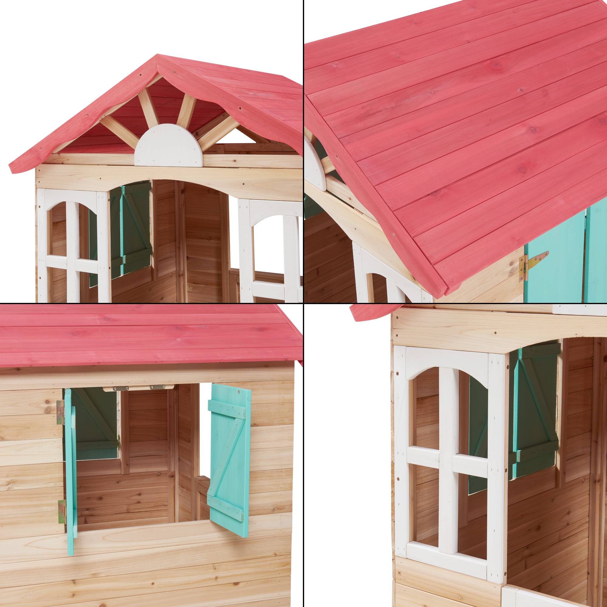Casa.Pro - Cabane de jeu d'extérieur Lulä bois de pin 130 x 115 x 101 cm naturel rouge vert casa.pro - Image 9