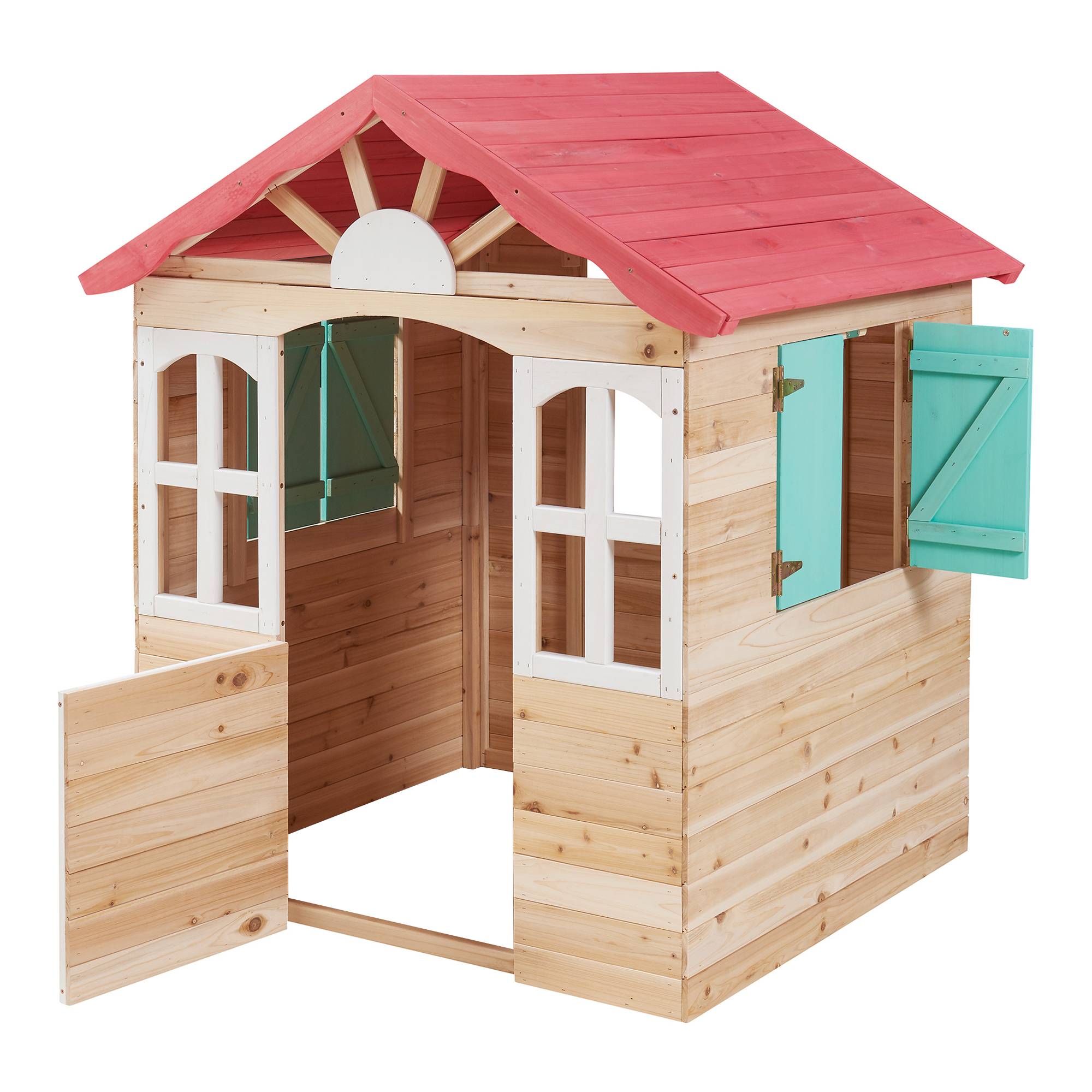 Casa.Pro - Cabane de jeu d'extérieur Lulä bois de pin 130 x 115 x 101 cm naturel rouge vert casa.pro - Image 5
