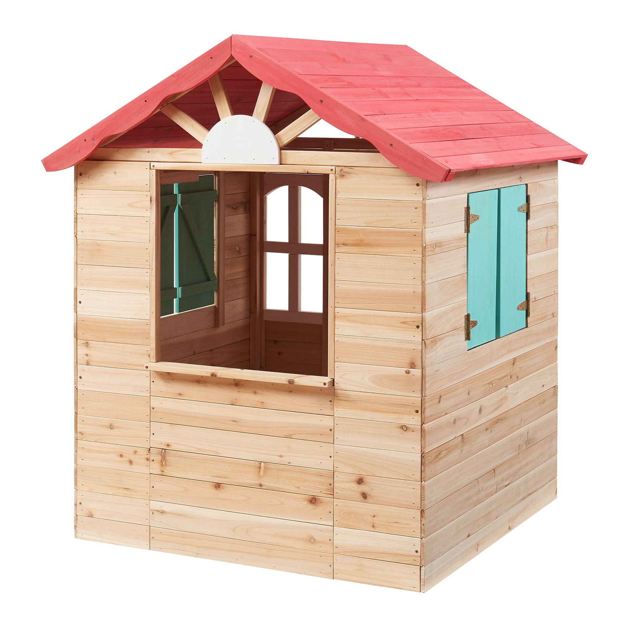 Casa.Pro - Cabane de jeu d'extérieur Lulä bois de pin 130 x 115 x 101 cm naturel rouge vert casa.pro - Image 7