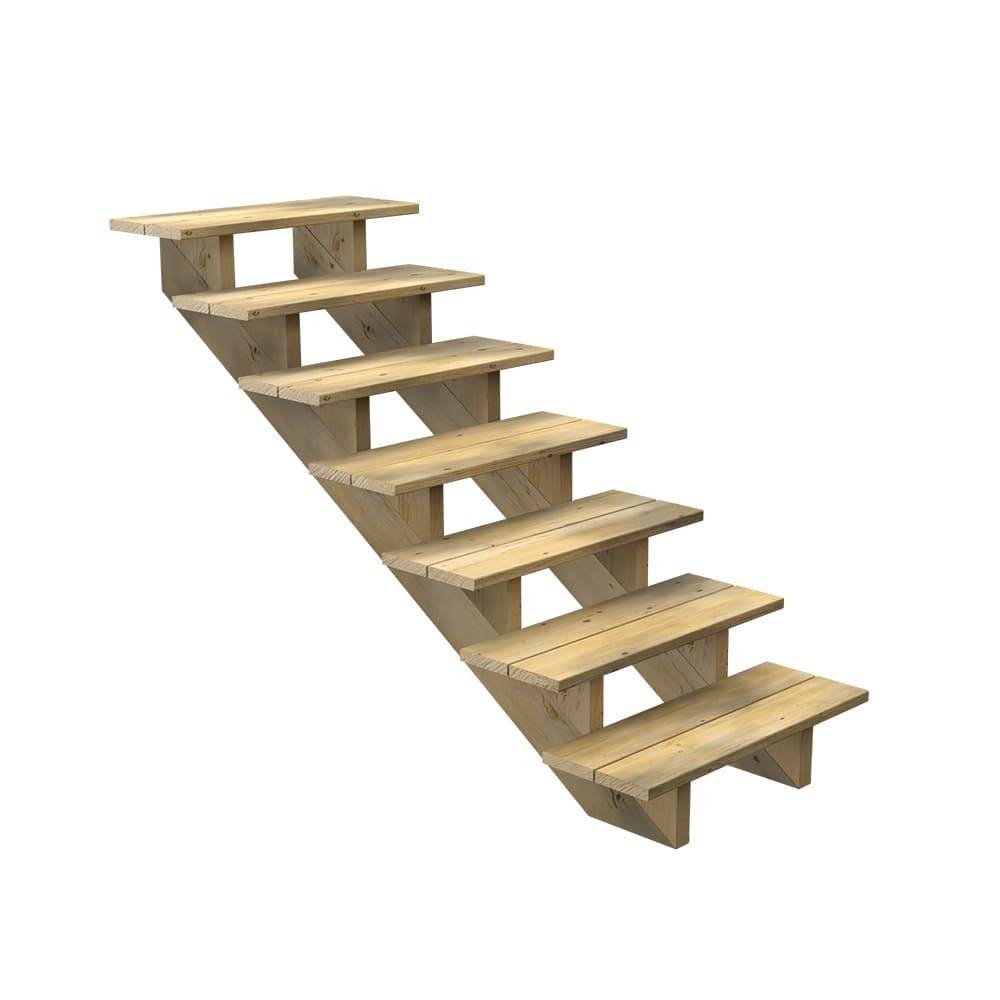 Escalier Bois Exterieur - 7 Marches - Largeur : 80 cm - Marches découpables - Sans Contremarches - Pin du Nord - Image 1