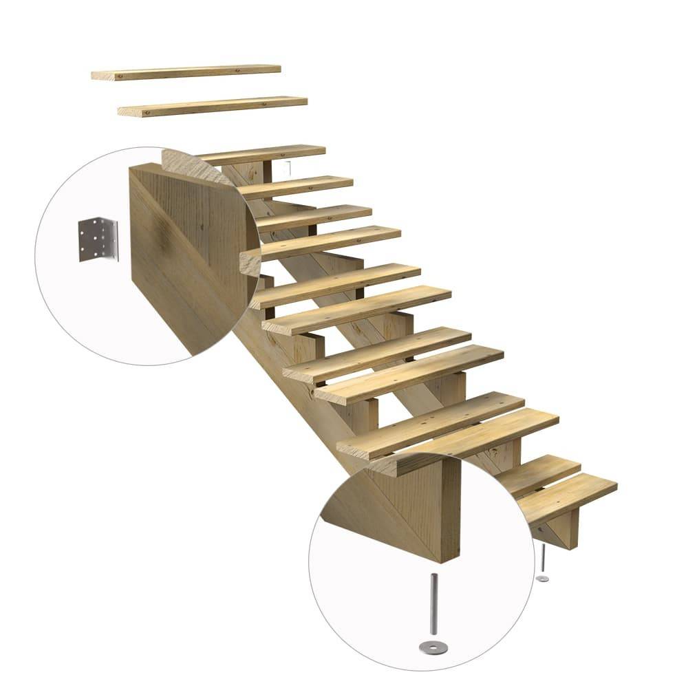 Escalier Bois Exterieur - 7 Marches - Largeur : 80 cm - Marches découpables - Sans Contremarches - Pin du Nord - Image 4