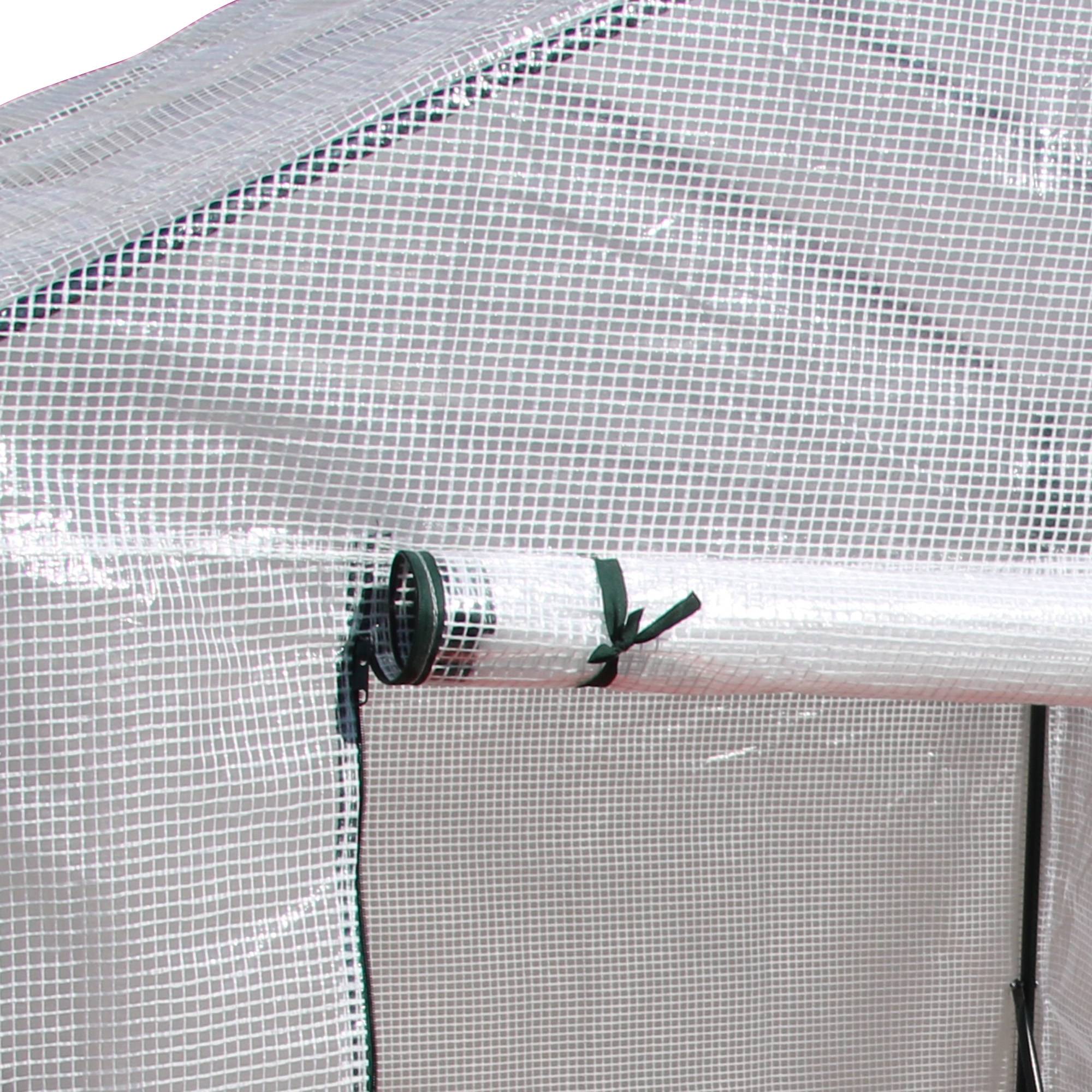 Serre de jardin PE 2 niveaux 143x143x195 cm avec étagères, bâche renforcée 140 g/m², structure acier, porte zippée, blanc - Image 10