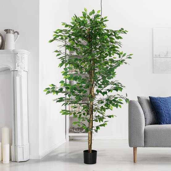 ComfortXL - Plante Ficus Artificiel PEVA Décoration Intérieur Troncs Naturels 180cm Vert - ComfortXL Outdoor Living - Image 8