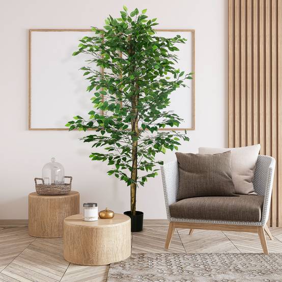 ComfortXL - Plante Ficus Artificiel PEVA Décoration Intérieur Troncs Naturels 180cm Vert - ComfortXL Outdoor Living - Image 3