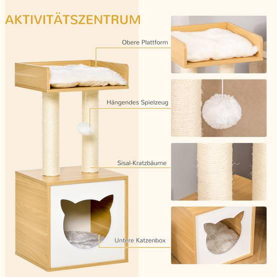 Arbre à Chat Niche Bois Chêne Sisal Repos Jeu Soin Griffes 35x35x81cm - ComfortXL Outdoor Living - Image 8
