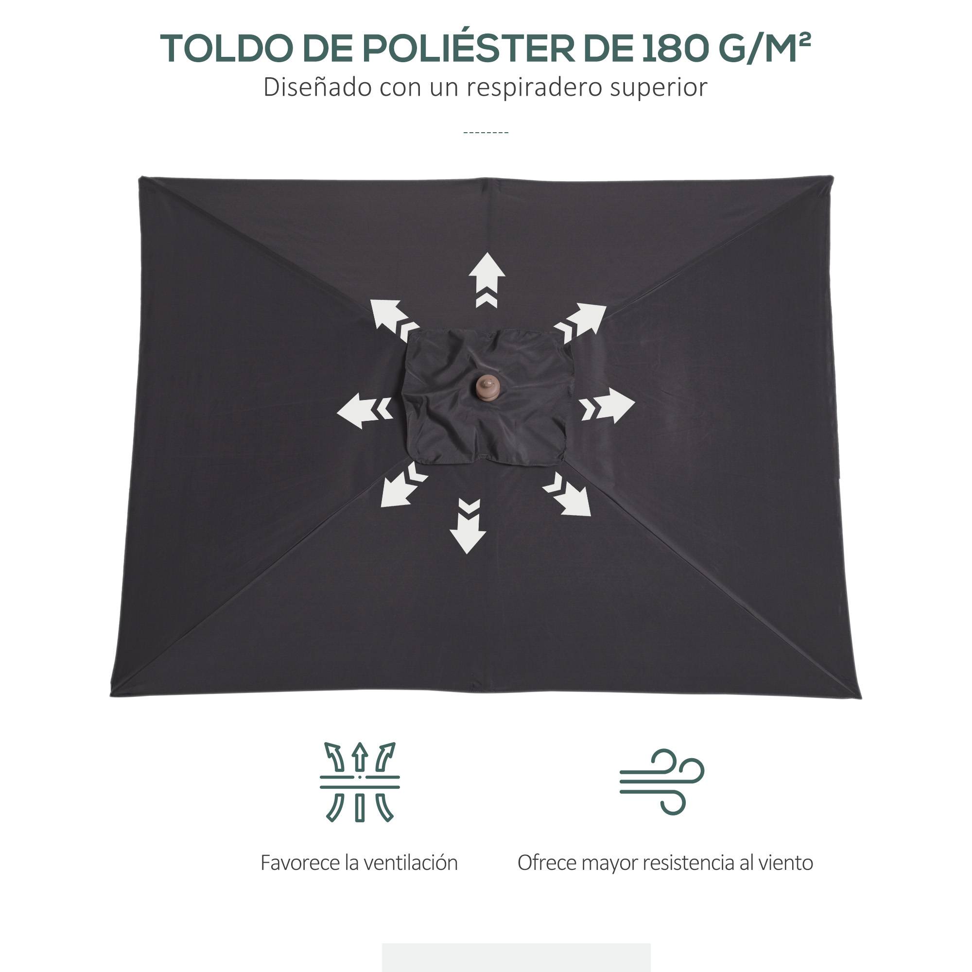Parasol de jardin rectangulaire 200 x 150 x 235 cm, inclinable, avec traitement anti-UV et mât en bois, pour terrasse ou patio, gris foncé - Image 7