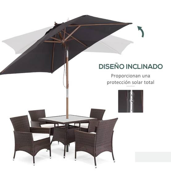 Parasol de jardin rectangulaire 200 x 150 x 235 cm, inclinable, avec traitement anti-UV et mât en bois, pour terrasse ou patio, gris foncé - Image 6