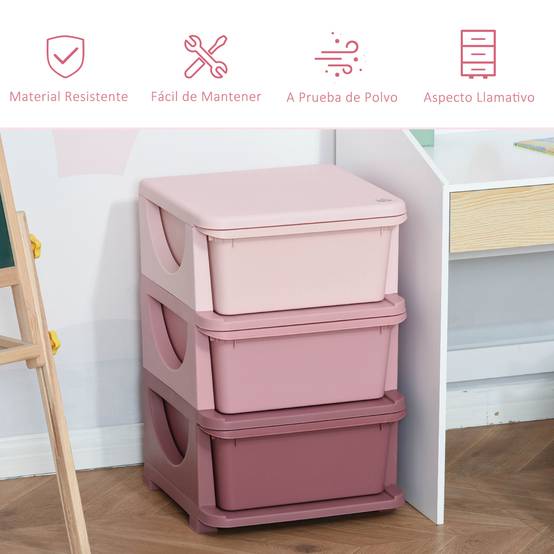 Organiseur de tiroir en plastique pour enfants, 3 tiroirs avec poignées, pour jouets, vêtements, livres, 37 x 37 x 56,5 cm, beige - Image 7