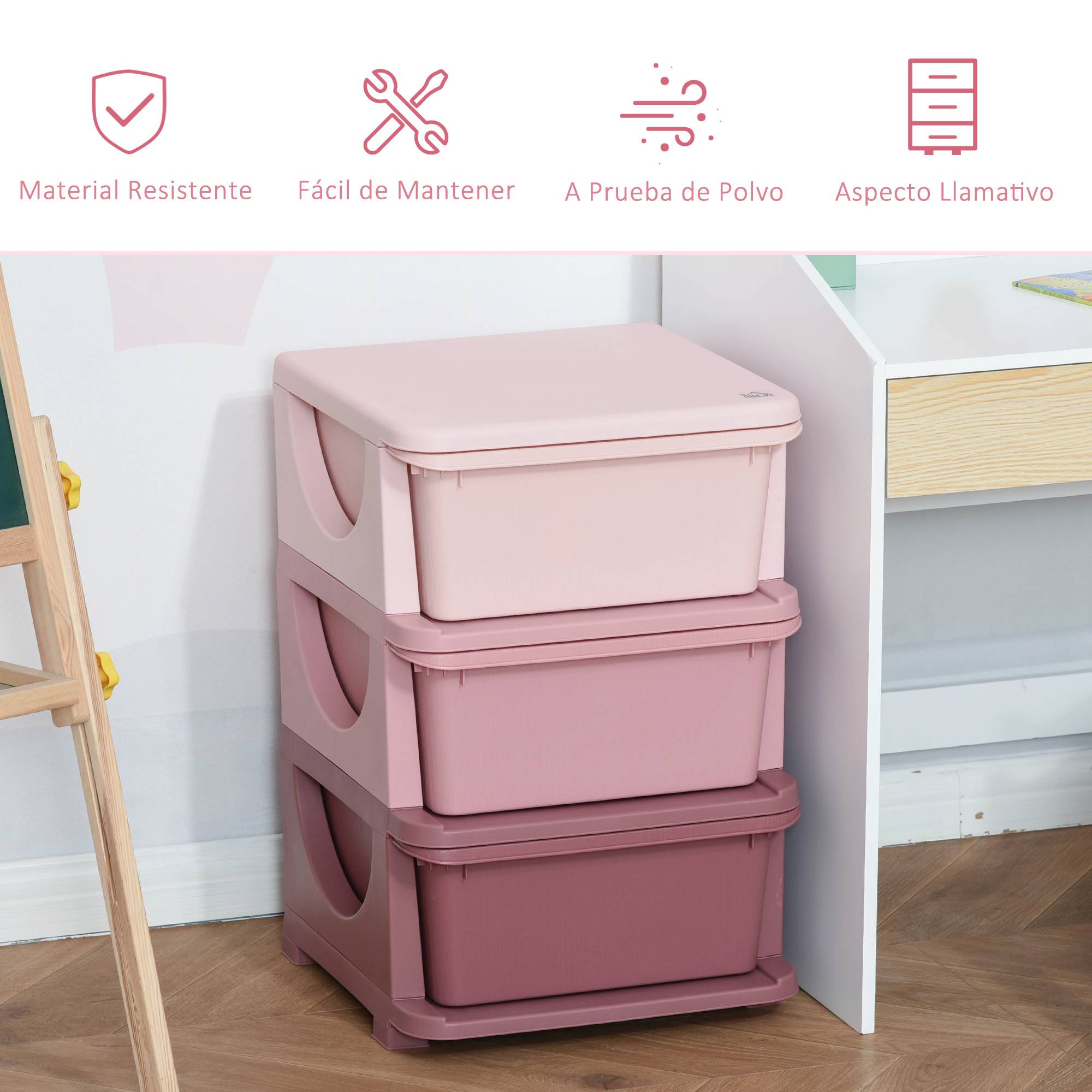 Organiseur de tiroir en plastique pour enfants, 3 tiroirs avec poignées, pour jouets, vêtements, livres, 37 x 37 x 56,5 cm, beige - Image 7