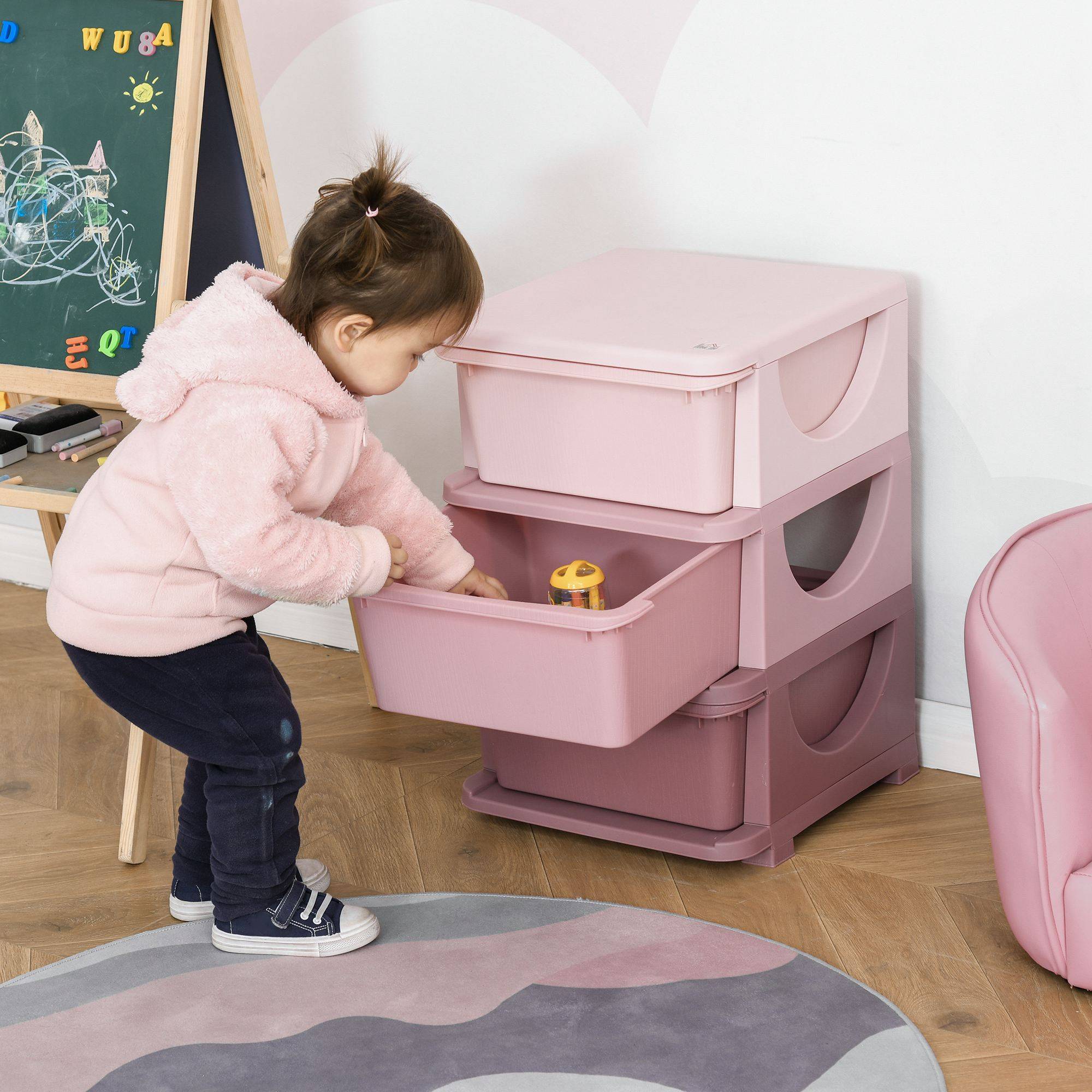 Organiseur de tiroir en plastique pour enfants, 3 tiroirs avec poignées, pour jouets, vêtements, livres, 37 x 37 x 56,5 cm, beige - Image 3