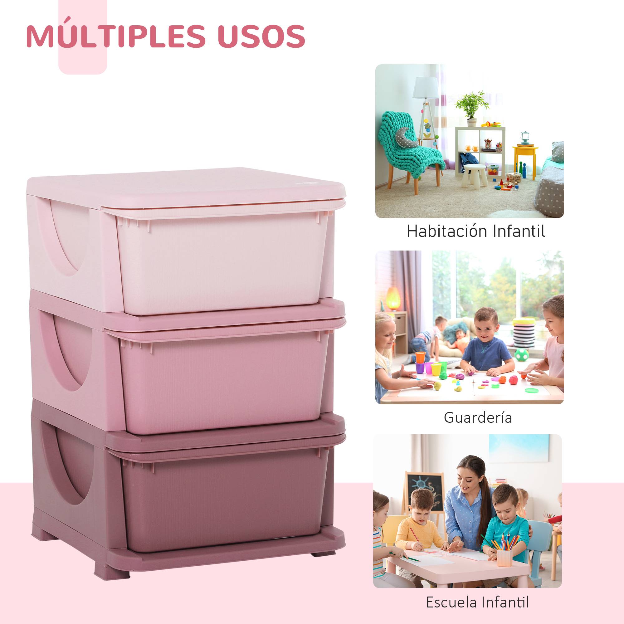 Organiseur de tiroir en plastique pour enfants, 3 tiroirs avec poignées, pour jouets, vêtements, livres, 37 x 37 x 56,5 cm, beige - Image 9